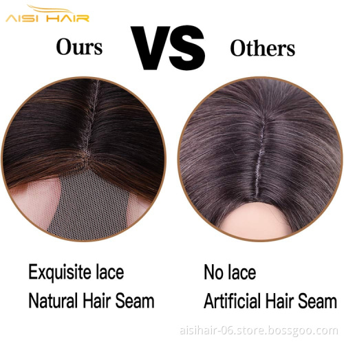 Aisi Hair Cheap Long Straight Front Lace Brown Mixed Blonde Ombre Wigs For Black Women Fiber Wigs Synthetic Highlight Hair Wigs